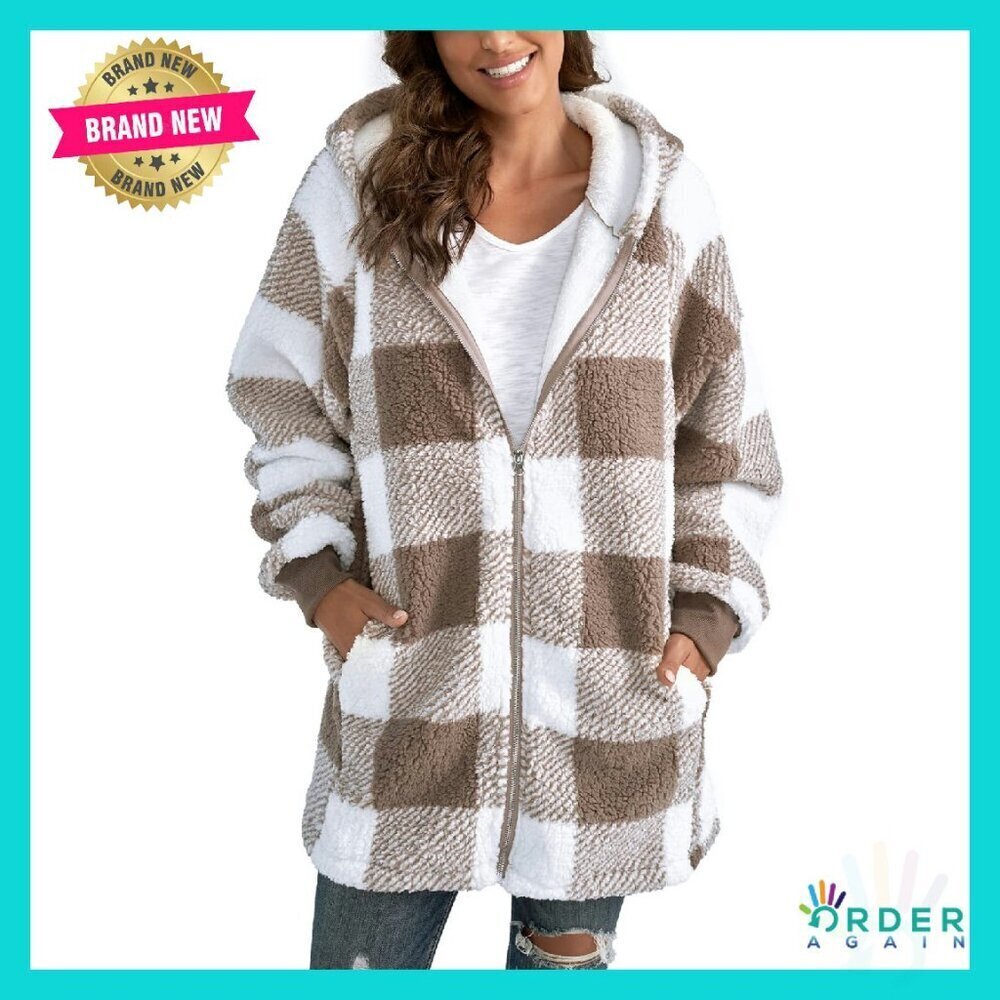 Oversized Sherpa Jacket Fuzzy Fleece Zip Up Winter Coat Faux Fur Cozy Chic
